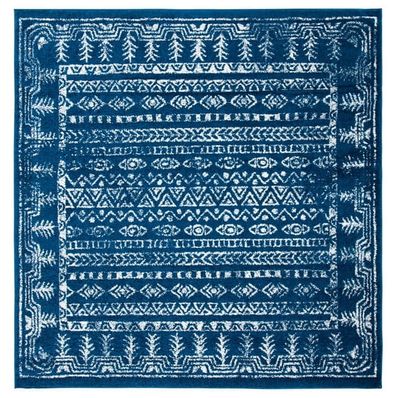 SAFAVIEH Tulum Flint Distressed Southwestern Area Rug, 6'7" x 6'7" Square, Navy/Grey