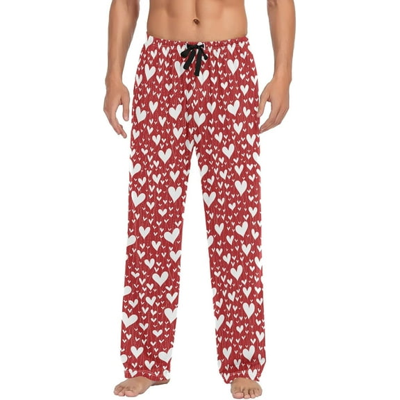 Top-kevin Red White Hearts Pajama Pants Mens Lounge Pants Super Soft Pajama Bottoms with Pockets