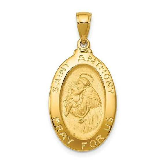 Finest Gold 14K Yellow Gold Saint Anthony Oval Medal Hollow Pendant