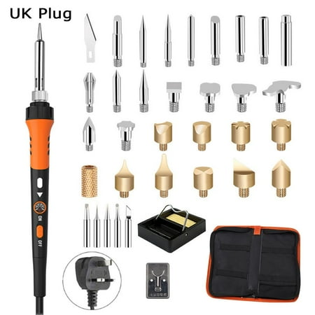 

37pcs Durable Adjustable Temperature Embossing Woodworking Internal Heat Soldering Iron Tool Set Pyrography Marking Stencil Wood Burning Pen Kit UK PLUG 37PCS