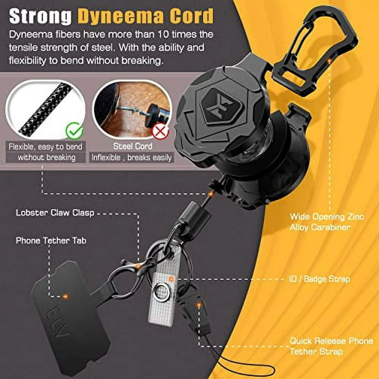 ELV Heavy Duty Retractable Keychain with Magnetic Closure and Carabiner, Retractable  ID Badge Holder Clip, Retractable Badge Reel with 31” Dyneema Cord, Key  Ring, Lobster Claw Clasp and Phone Tether 