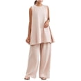thumbnail image 2 of Naotn Pajama Sets for Women Summer 2 Piece Pjs Set Crewneck Rufle Hem Tunic Tank Top & Pant Comfy Solid Color Lounge Outfits, 2 of 6