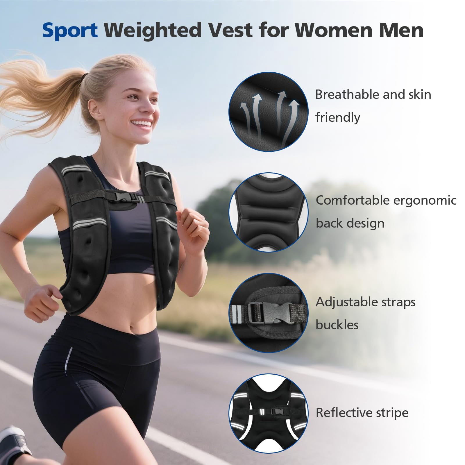 Dark Grey 8 Lbs Weighted Vest for Walking Running Jogging Strength Training