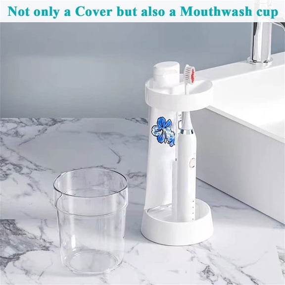 Adjustable Height Bathroom Toothbrush Holder with Cover and Two Slots for Organized Storage