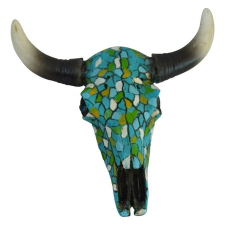 Mosaic Tabletop Ideas Pine Ridge Southwestern Magnetic Mosaic Skull Steer Bull Head Rustic Chic Wall Hanging Texas Decor -Strong and Durable Polyresin Made Aged Finish Sculpture Replica Of Real Steer Head Skull Gift Idea ()