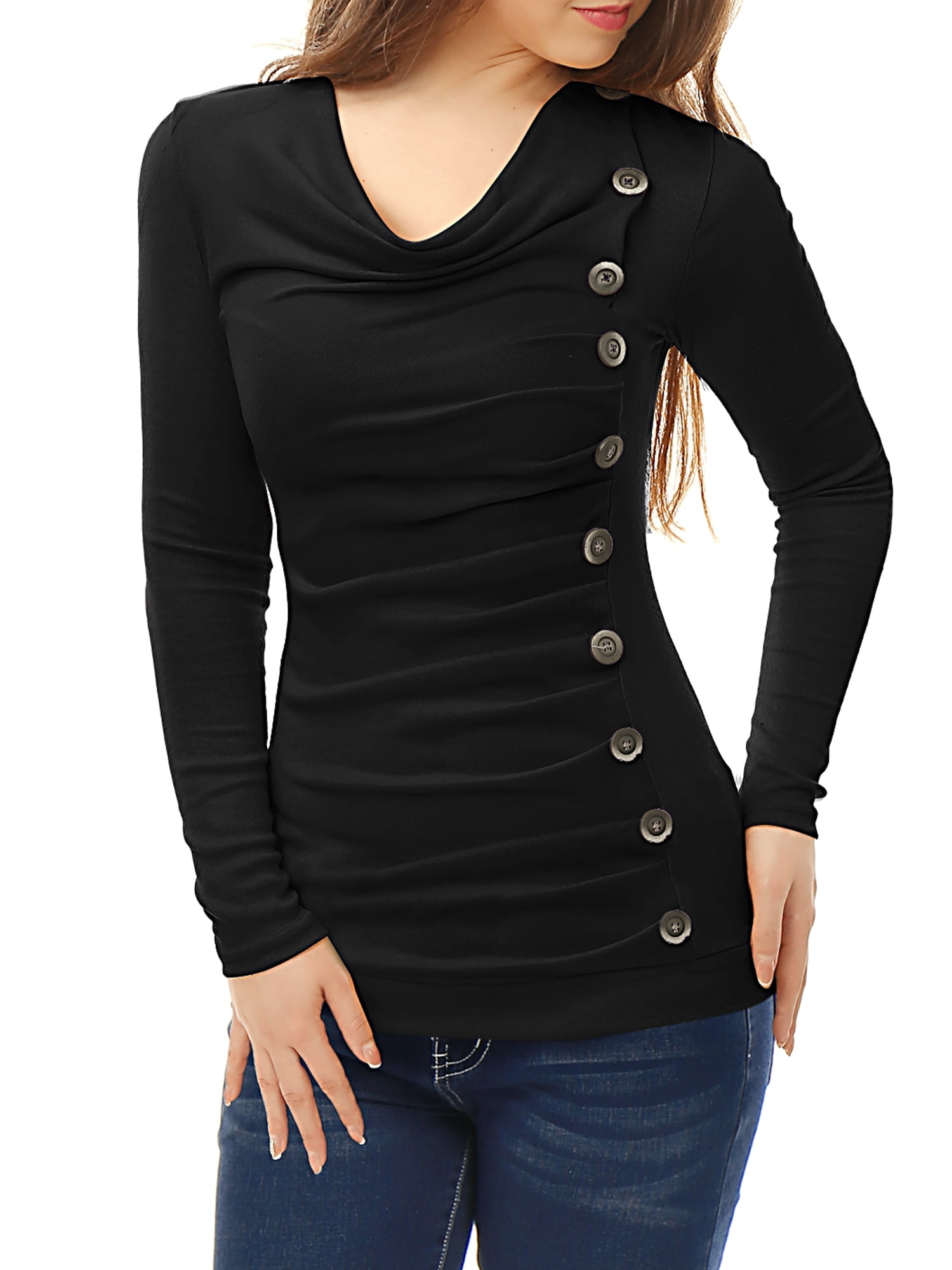 DARING DIVA Women's Cowl Neck Side Ruched Tunic Top 3XL Black