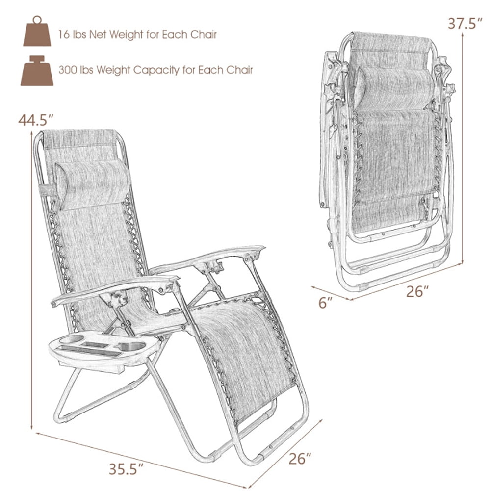 Aimee Lii 2 Pieces Folding Recliner Zero Gravity Lounge Chair, Outdoor Patio Furniture, Brown