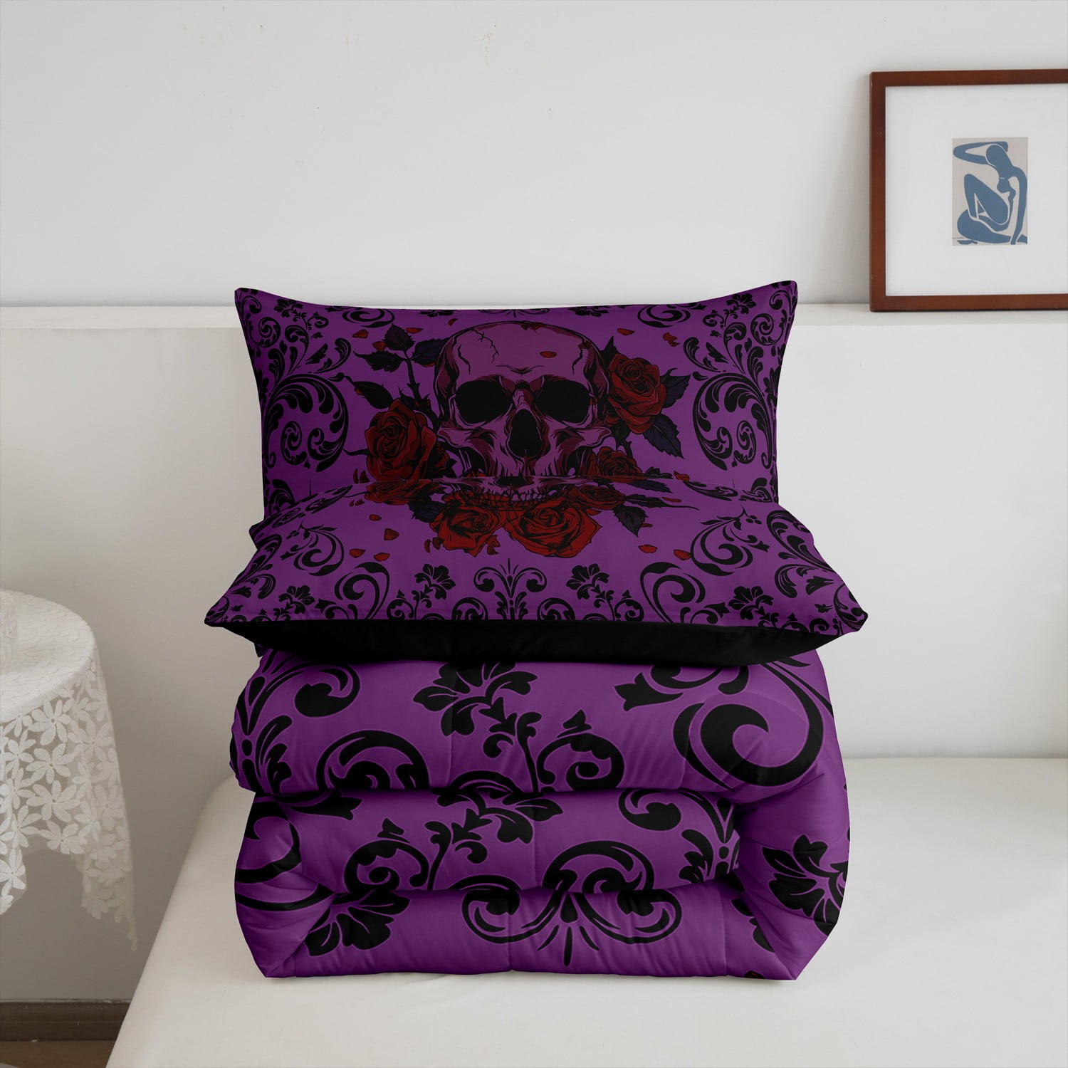 Skull And Snake Bedding Set, Gothic Duvet Cover Set, Custom Size