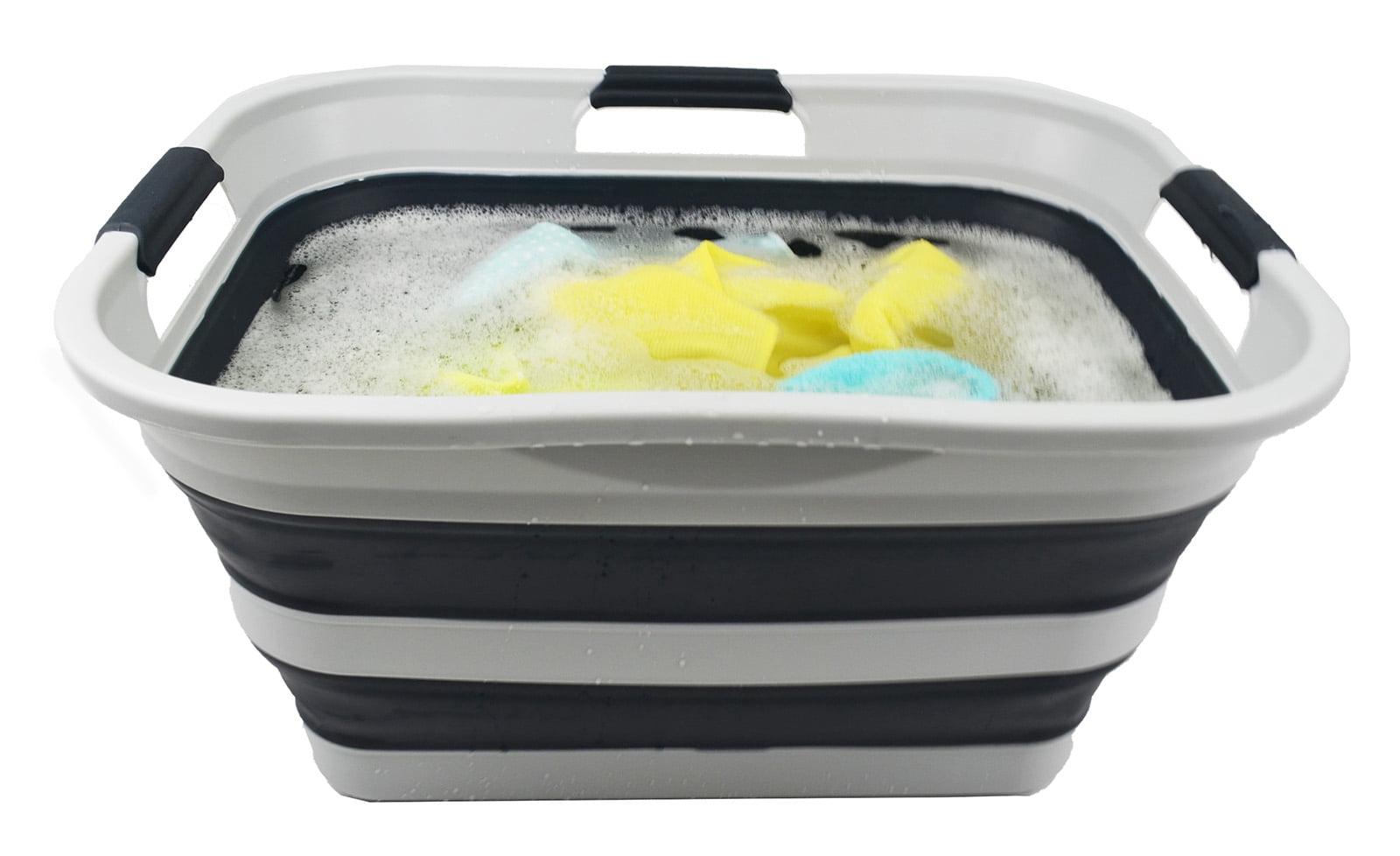 SAMMART 30L(8 gallon) Collapsible Plastic Laundry Basket - Foldable Pop Up Storage Container/Organizer - Space Saving Hamper/Basket - Water Capacity 24L(6.3 gallon)