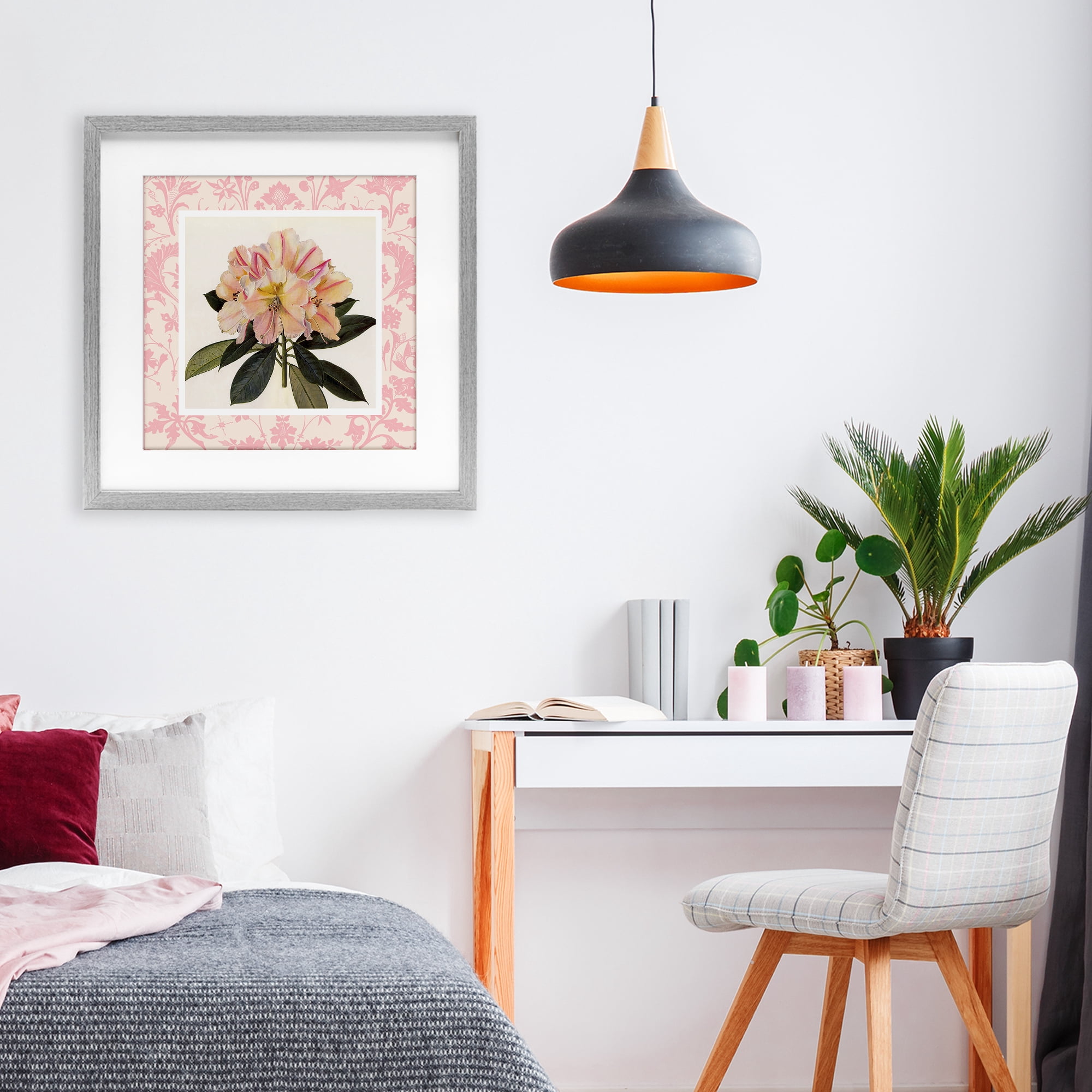 Stupell Industries Pink Vintage Pattern Botanical Gray Framed Print Under Glass, design by Livi Finn
