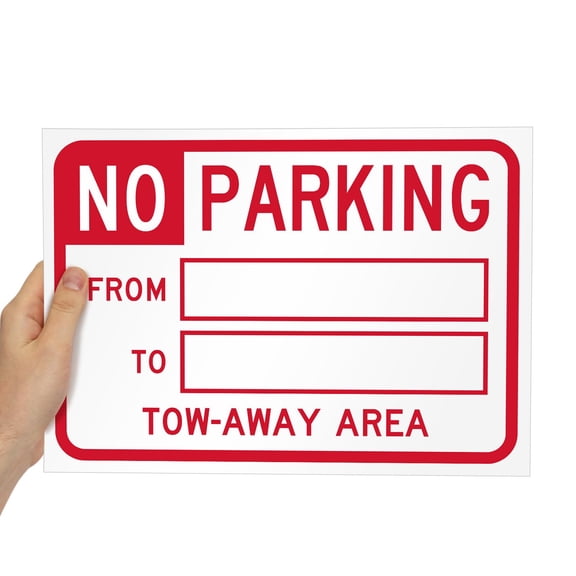 Temporary "No Parking Tow Away Area" | 12" x 8" Metal Sign, Red/White