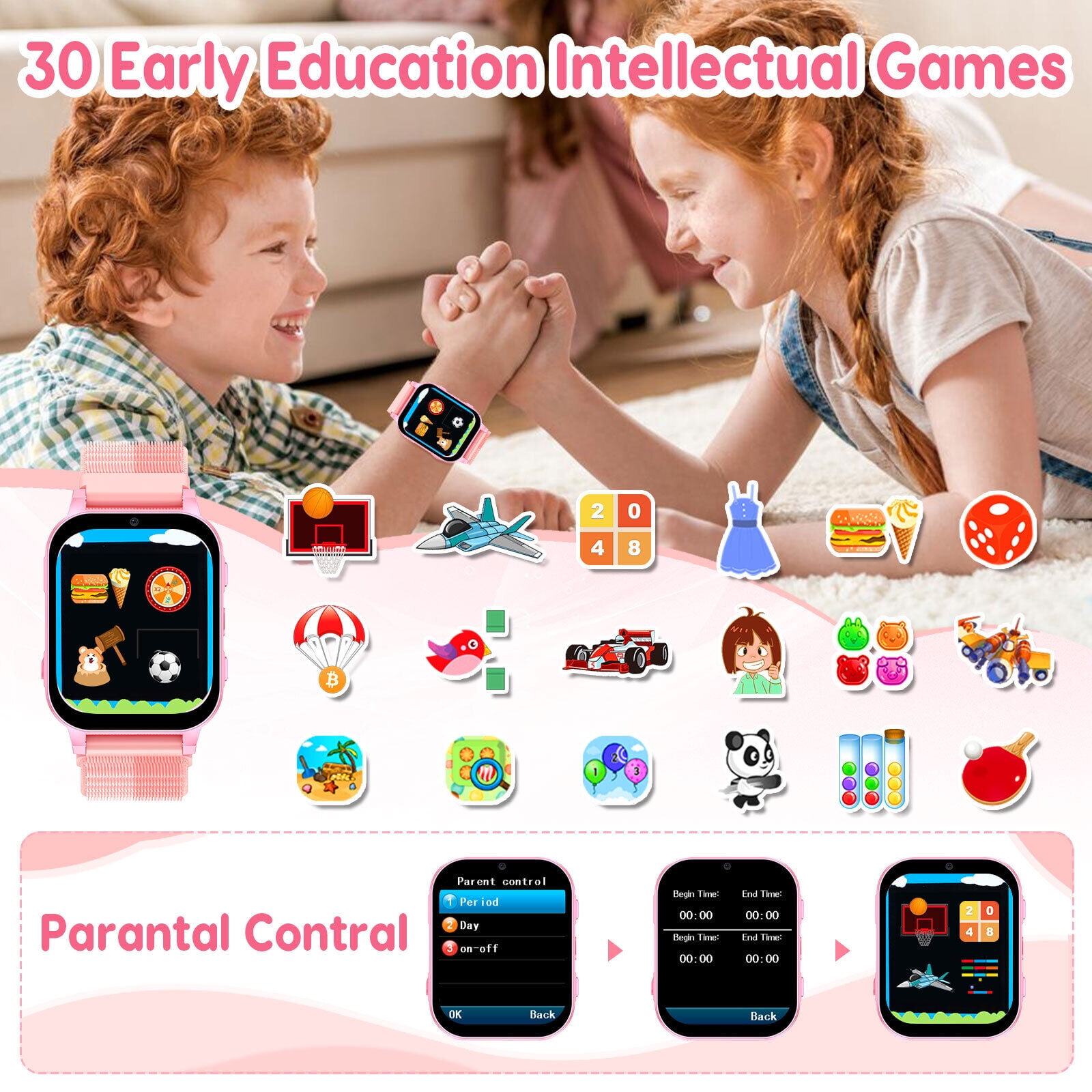 TOPCHANCES Kids Smart Watch for Boys Girls, Touch Screen Smartwatch with 30 Games, 140 Learning Cards, Storytelling, Camera, Video, Music Player, Pedometer (Pink)