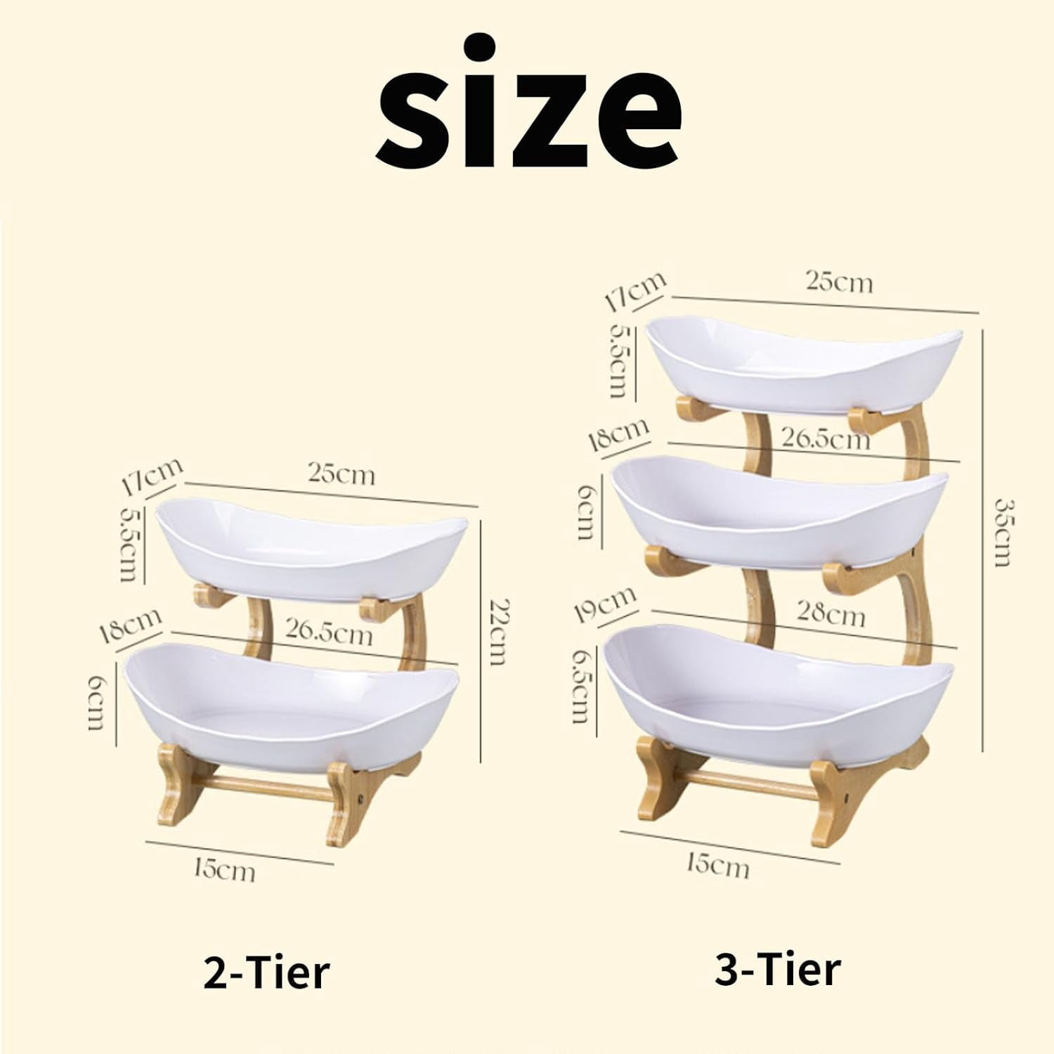 3-Tier Fruit Basket Oval Bamboo Stand Kitchen Countertop Storage