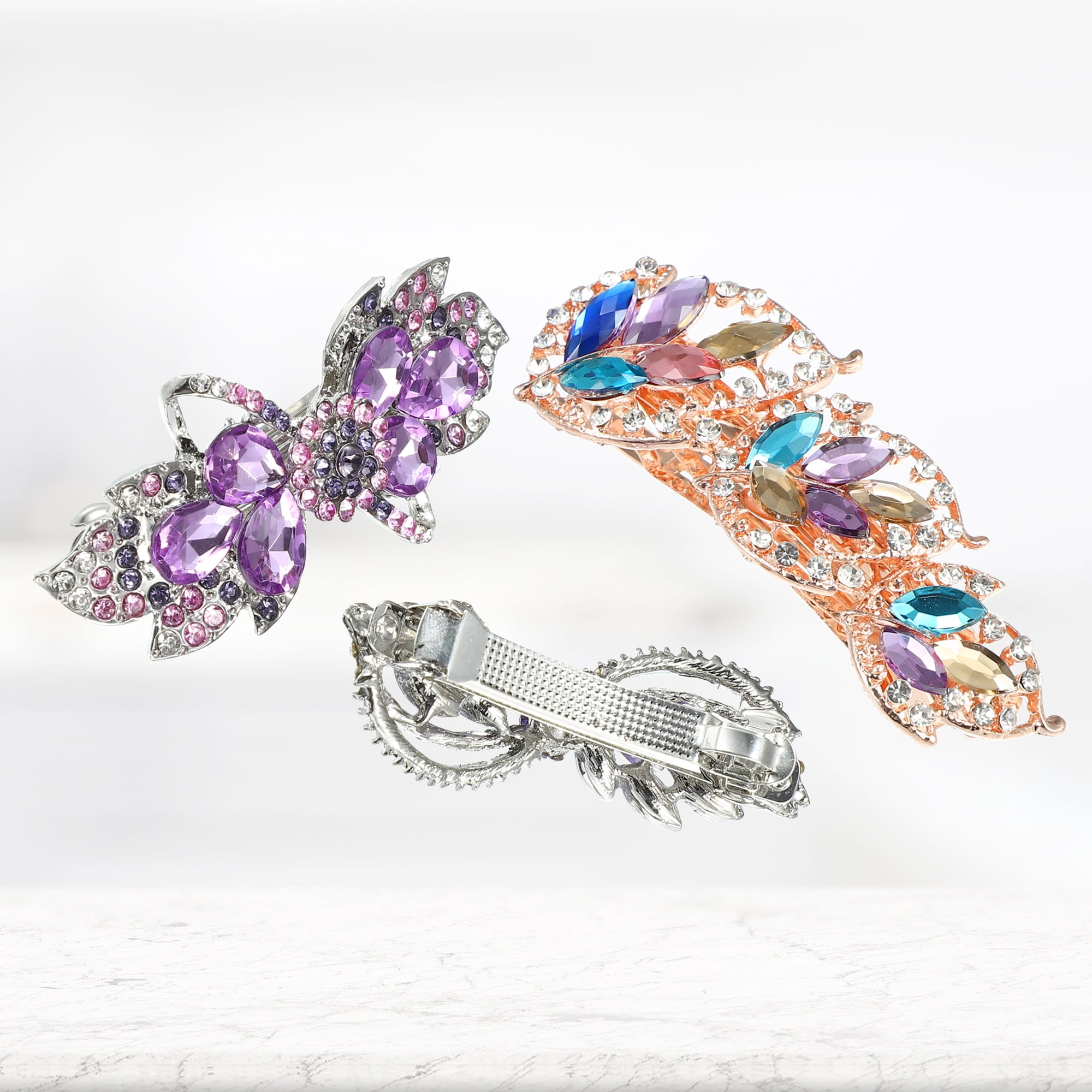 Unique Bargains 3Pcs Hair Barrettes Faux Crystal Flower Butterfly Flower Shape for Women's
