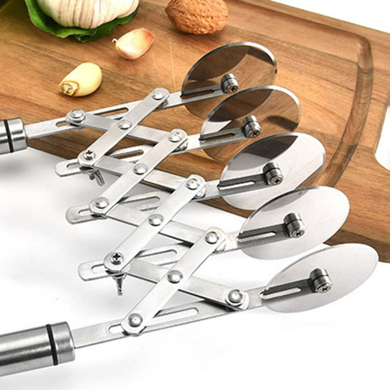 Vonter 5 Wheel Pastry Cutter Stainless Pizza Slicer Multi-Round Dough Cutter Roller Cookie Pastry Knife Divider with Handle, Size: 1.89, Silver