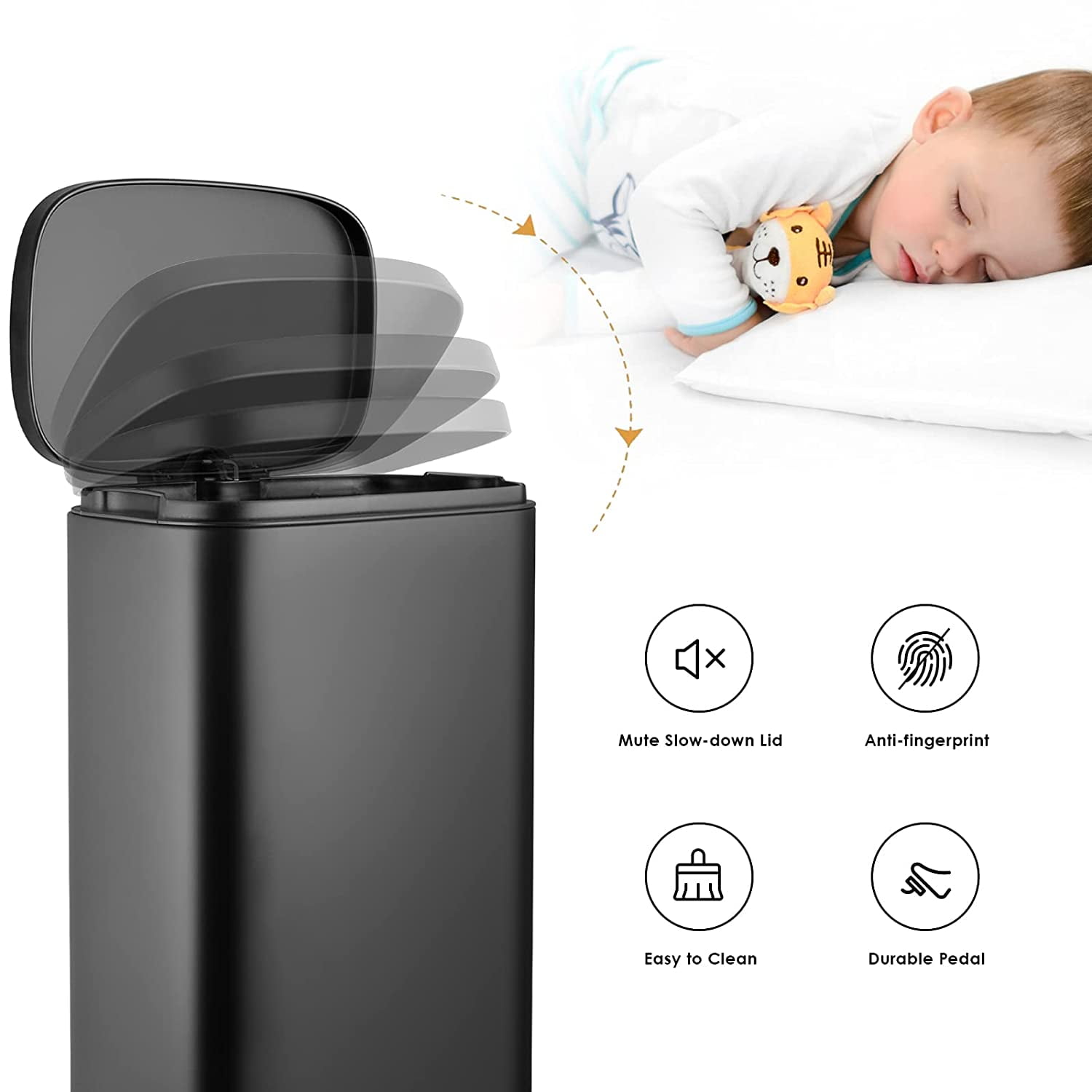 Arlopu 8 Gallon / 30 Liter Kitchen Trash Can with Foot Pedal, Stainless Steel Step Trash Can with Silent-Close Lid for Home Office