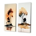 thumbnail image 3 of Designart "Lonely Autumn Watercolor Scene I" Landscape Forest Wall Art Set Of 2 - Country Orange Gallery Set For Office Decor, 3 of 6