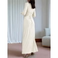 thumbnail image 5 of Women'S Solid Color Long Sleeve Crew Neck Ruched Waist Flowy A Line High Low Midi Irregular Split Dress Apricot XL, 5 of 7