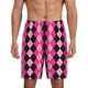 thumbnail image 1 of Balery pink and black argyle Pantalones cortos de pijama de punto de algodón para hombre con cinturilla y bolsillos-Large, 1 of 6