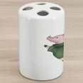 thumbnail image 1 of Farm Animal Ceramic Toothbrush Holder, Image of Drawn Dancing Pig in Warm Sweater, Decorative Versatile Countertop for Bathroom, 4.5" X 2.7", Rose Reseda Green White, 1 of 4