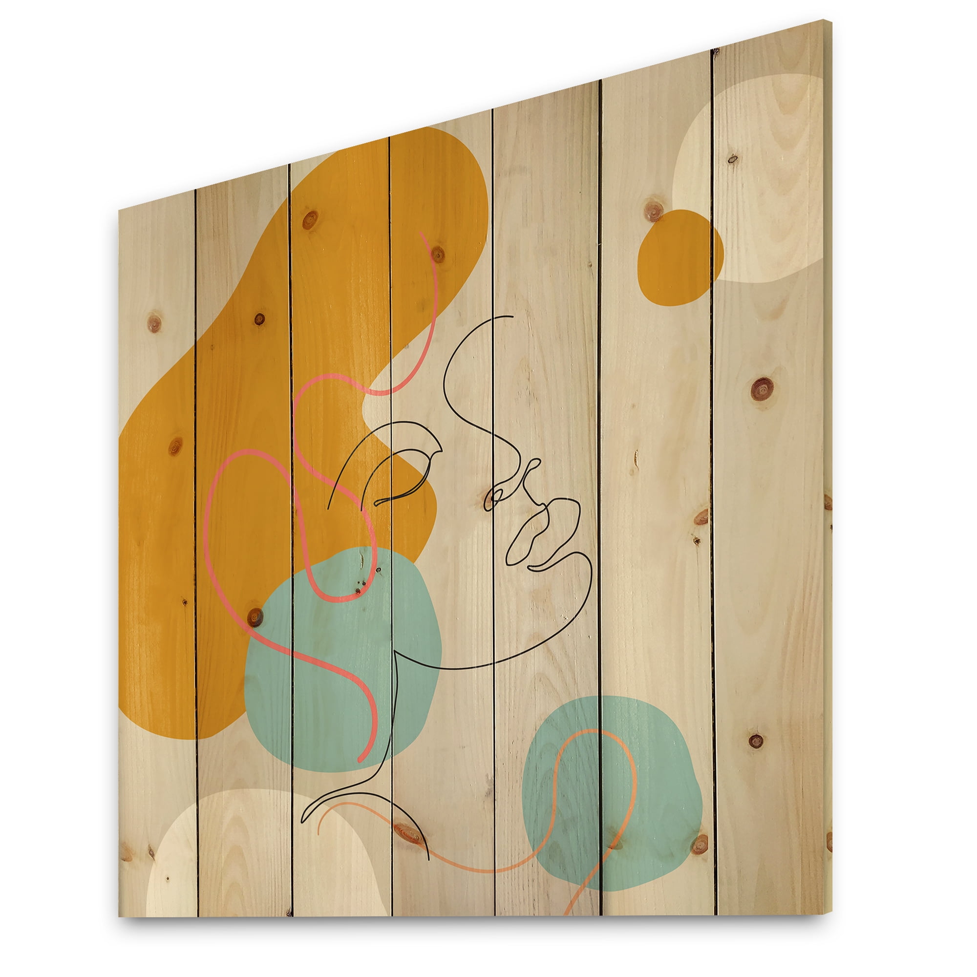 Designart 'Minimal Portrait of Female Face Drawn With One Line I' Modern Print on Natural Pine Wood