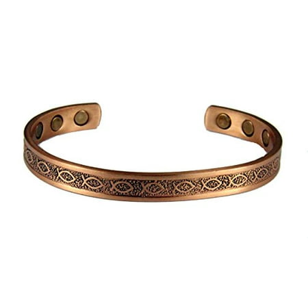 - Solid Copper Magnetic Cuff Bracelet Bangle Christian Fish Icthus Balance Strength Health