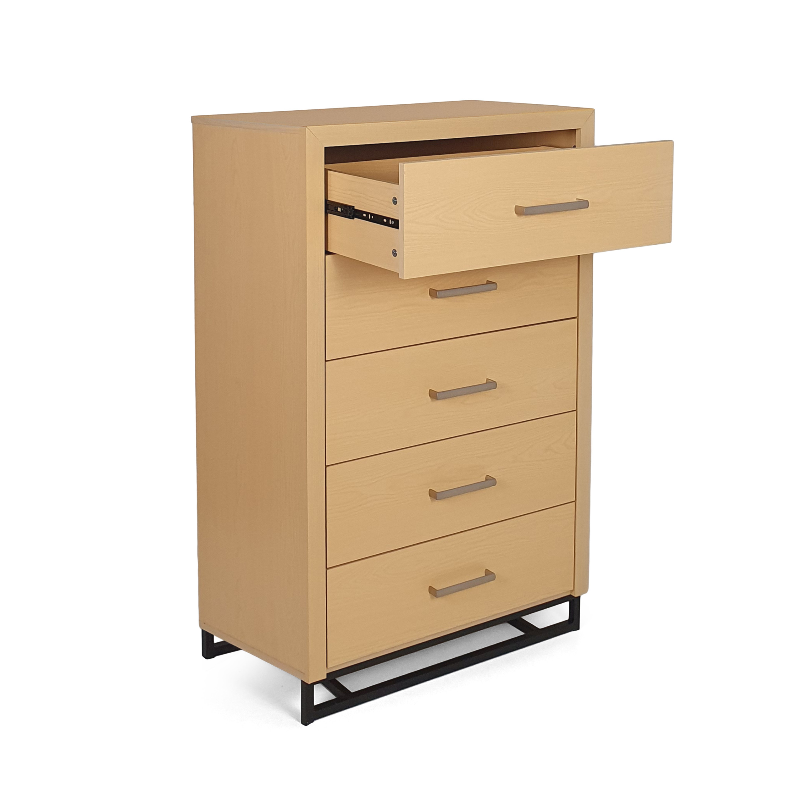 Noble House Cayuga Faux Wood 5 Drawer Dresser, Natural and Black