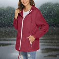 thumbnail image 2 of Lightweight Rain Jacket Women, Yigetop Female Solid Color Hooded Sun Clothing Jacket Lightweight Close Fitting Sports Outdoor Long Sleeve Zipper Jacket Rain Coats for Women Wine L, 2 of 5