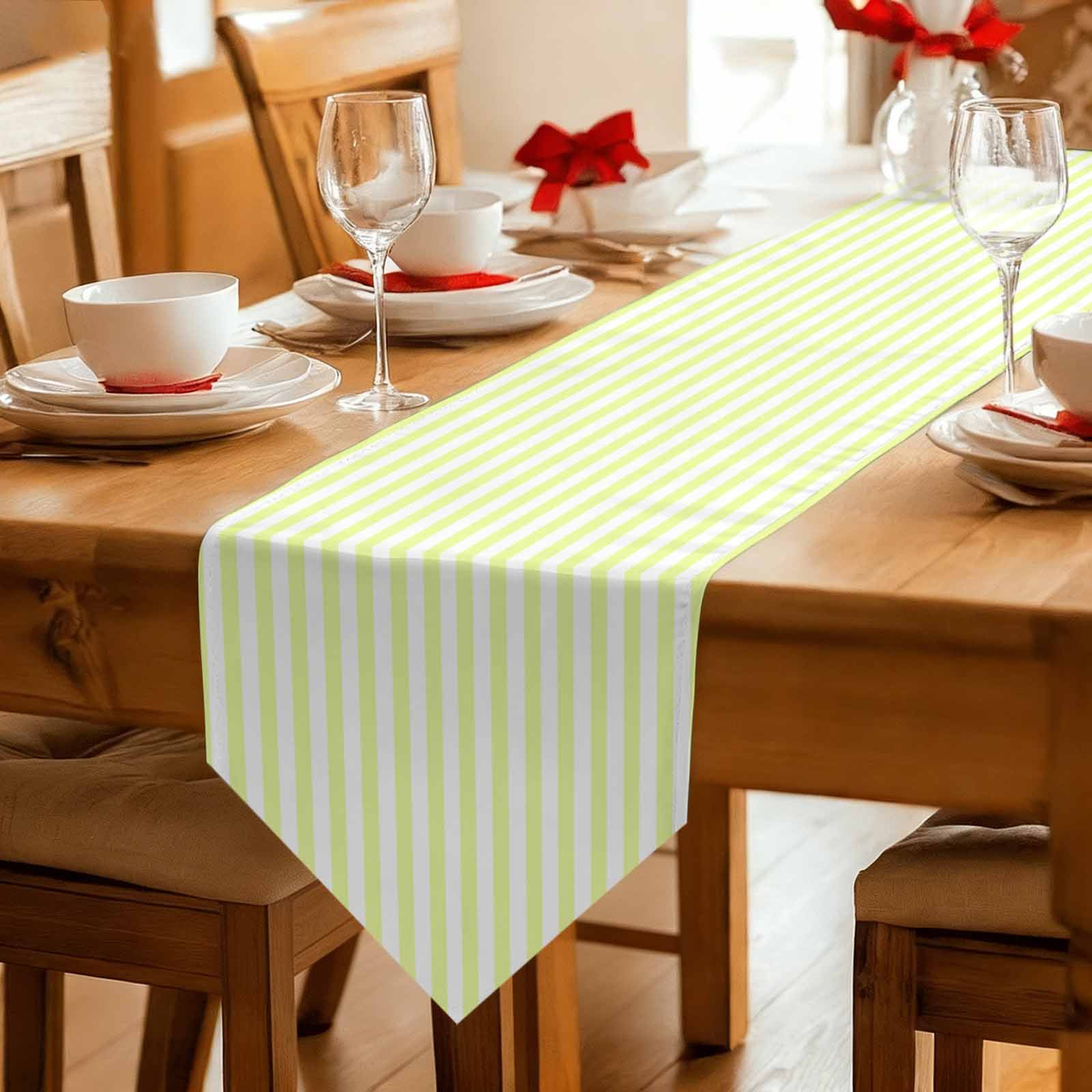 Yellow White Stripe Table Runner Linen Burlap Table Runner 108 Inches Long Modern Minimalist Geometric Striped Dresser Scarves for Kitchen Island Coffee Dining Room Party Holiday Decor 13"x108"