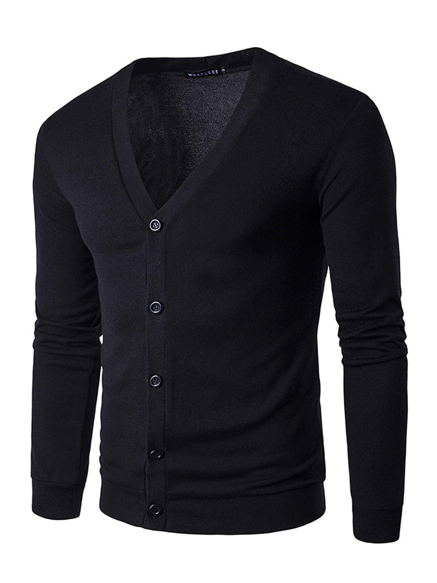 GRMO Men Button Front V-Neck Long Sleeve Solid Knitted Cardigan Coat