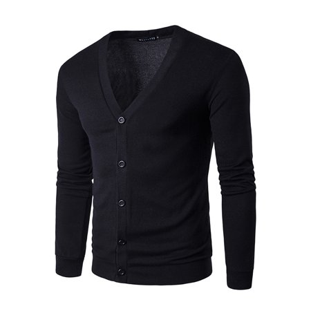 Men's Winter Casual V Neck Sweater Tops Knit Cardigan Slim Long Sleeve Coat