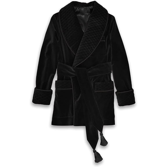 Men Black Smoking Jacket Cocktail Luxury Party Wear Black Velvet Blazer with Quilted Lapel Dinner Jacket (S)