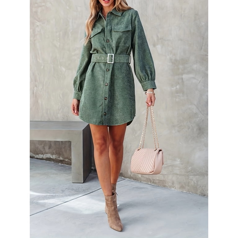 1pcs-Corduroy Long Sleeve Shirt Dress-Military Green-L - Walmart.com 1pcs-Corduroy Long Sleeve Shirt Dress-Military Green-L - Walmart.com