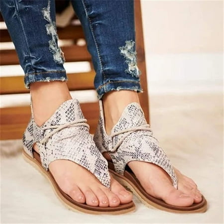 

Women Summer Retro Bohemian Sandals Casual Beach T-Strap Roman Open-Toe Sandals