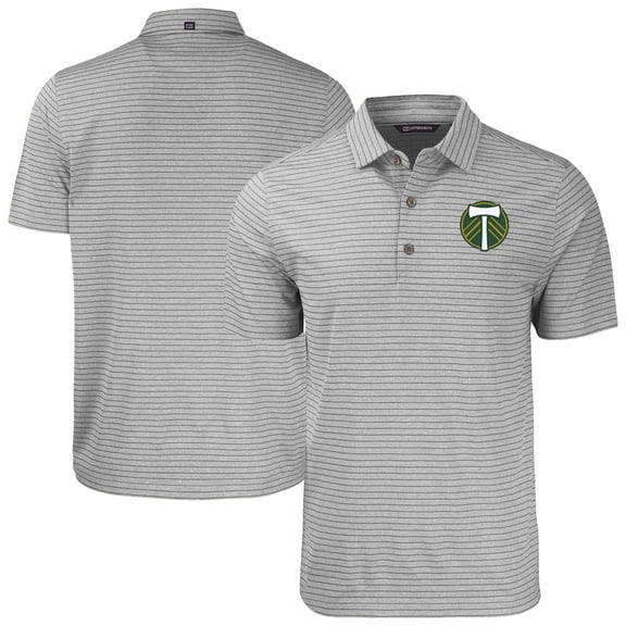 Men's-Cutter & Buck  Heather Gray Portland Timbers Forge Eco Heather Stripe Stretch Recycled Polo
