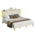 thumbnail image 5 of Bestier King Platform Bed with Adjustable Storage Headboard Shelf, LED Corduroy Upholstered Bed Frame, Cream, 5 of 10
