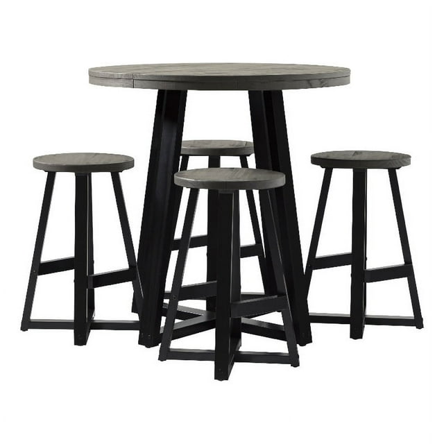 5-Piece Distressed Solid Wood Counter Height Dining Set - Gray / Black