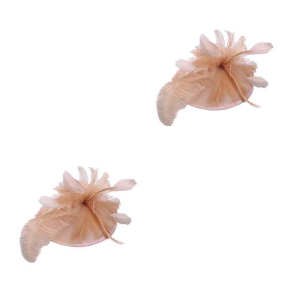 Diadema de malla de plumas Qarigey con clip color piel rosada 2Conjunto