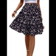 thumbnail image 1 of Falda de Mujer con Estampado Floral, Dobladillo con Volantes, Cintura Alta Elástica y Lazo Frontal. Negro S, 1 of 10