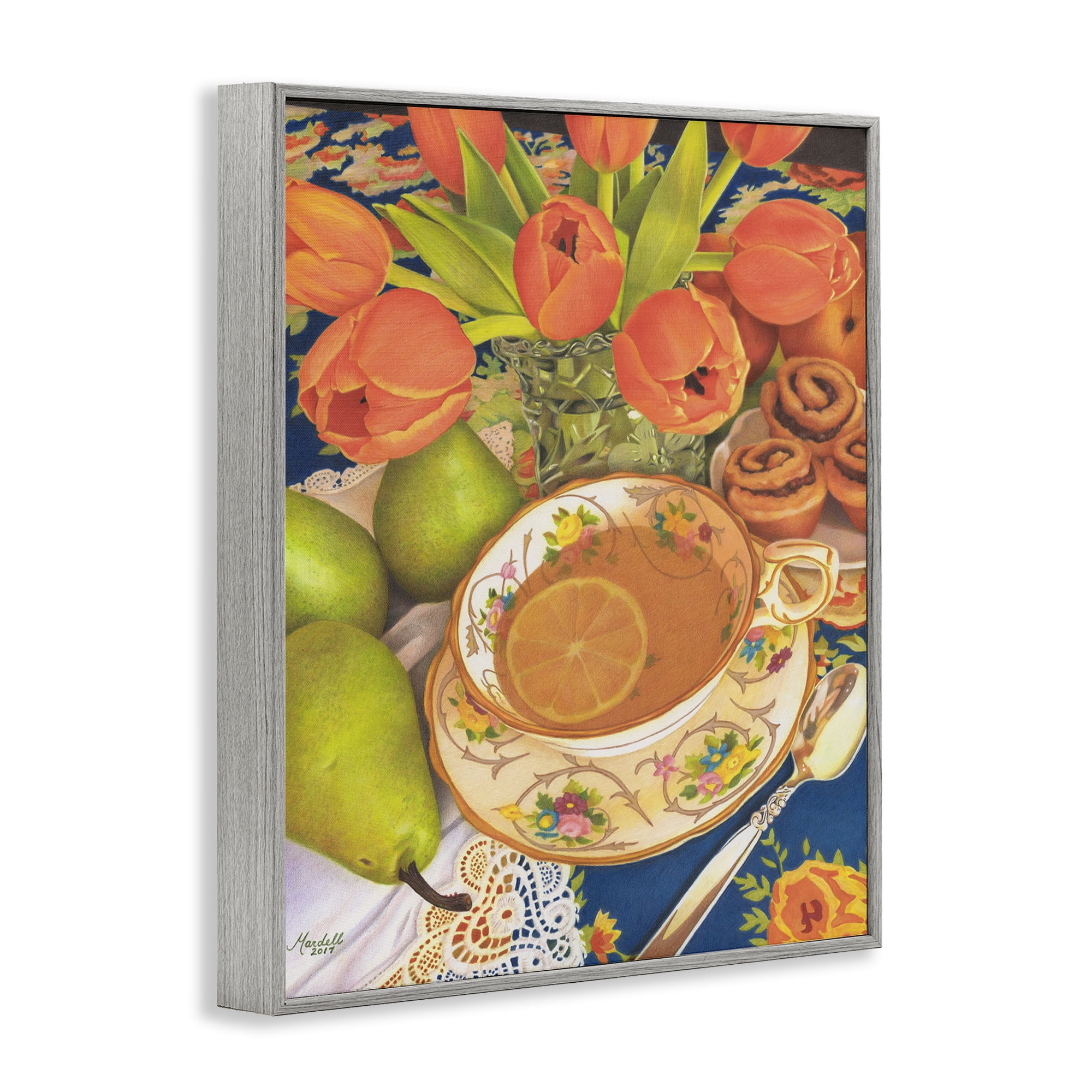 Stupell Industries Tea with Orange Tulips Food & Beverage Painting Gray Framed Art Print Wall Art, 24 x 30