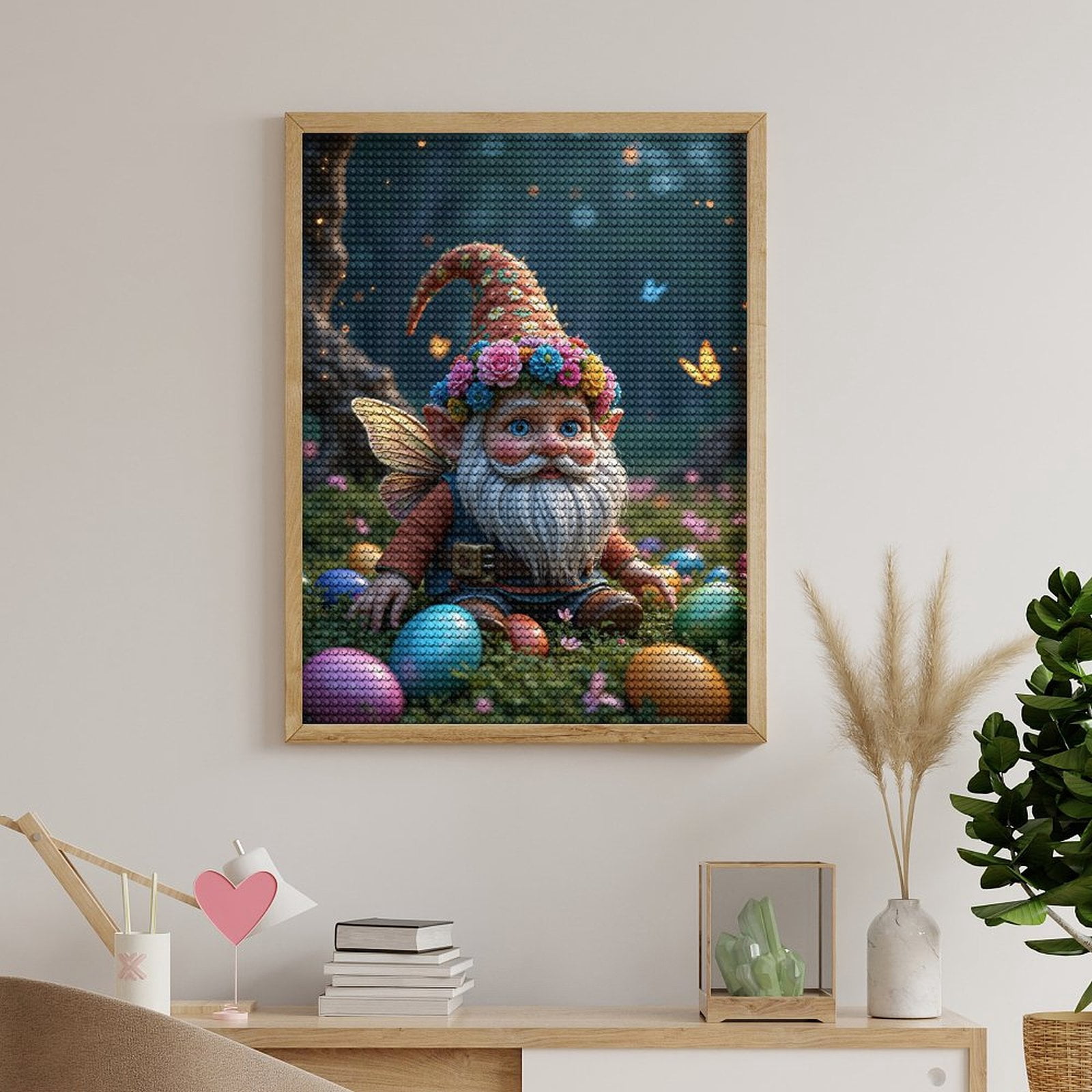 Diamond Art Kits for Adults, Gnome With Flower Hat And Eggs 5D Diamond Painting Kits for Adults Beginners, DIY Full Drill Diamond Painting, Gem Art and Crafts 12x16