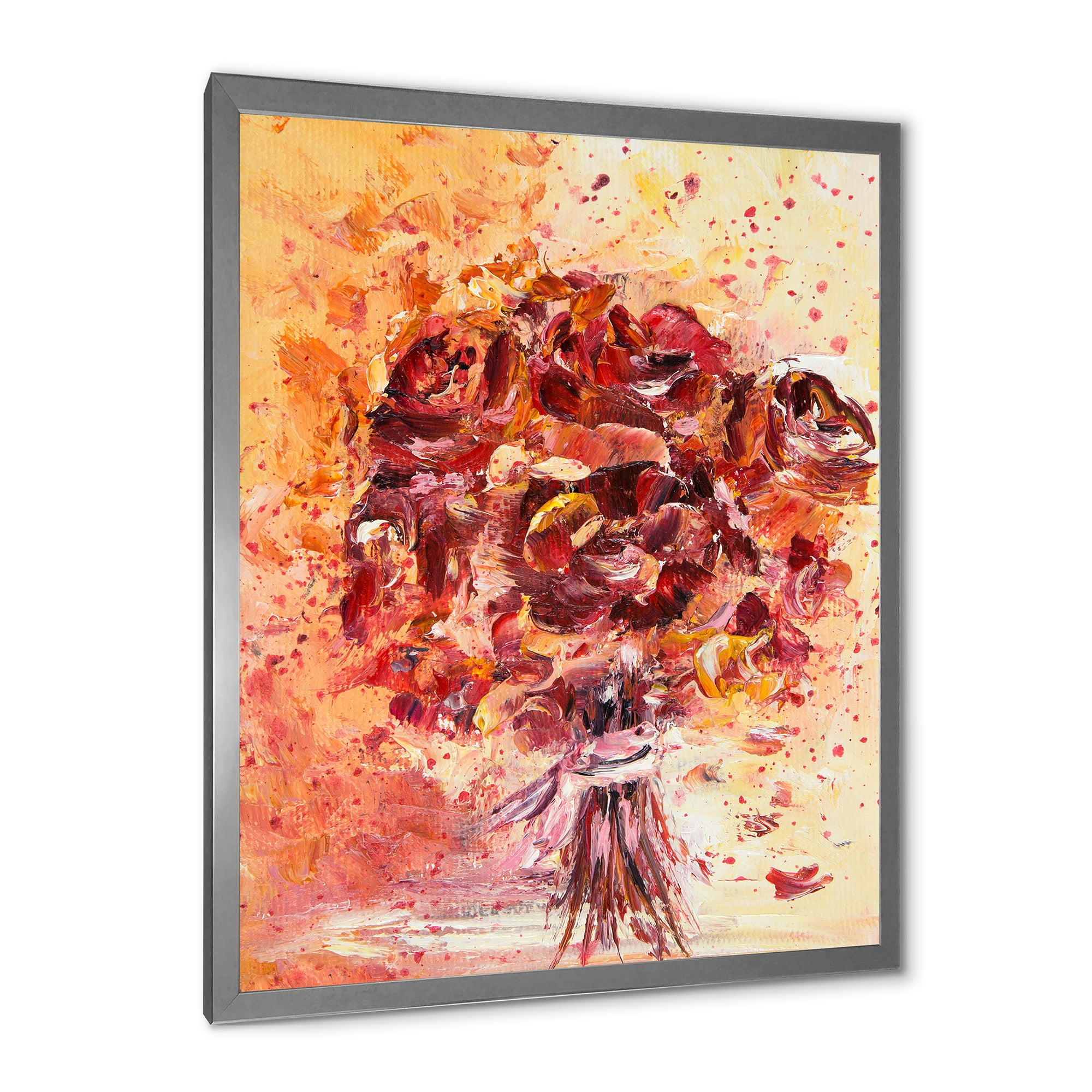 Designart 'Ancient Red Fresh Flowers Bouquet' Traditional Framed Art Print