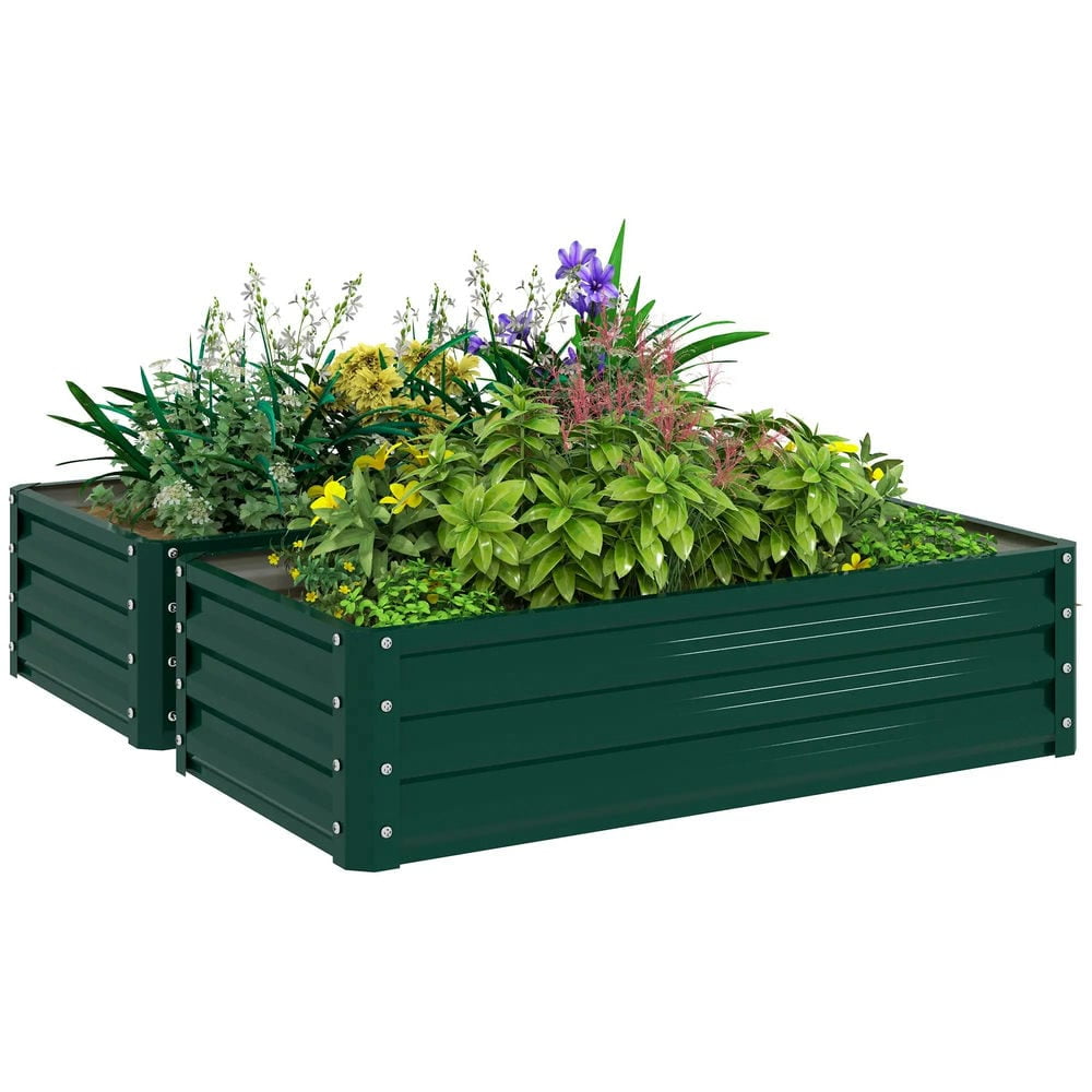 Spaco Galvanized Raised Garden Bed, 4' x 2' x 1' Metal Planter Box for Outdoor Growing Vegetables, Flowers, Herbs, Succulents, Green