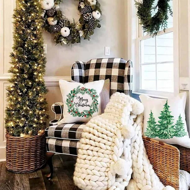 HTOOQ Merry Christmas Wreath Throw Pillow Covers 18x18 Set of 2