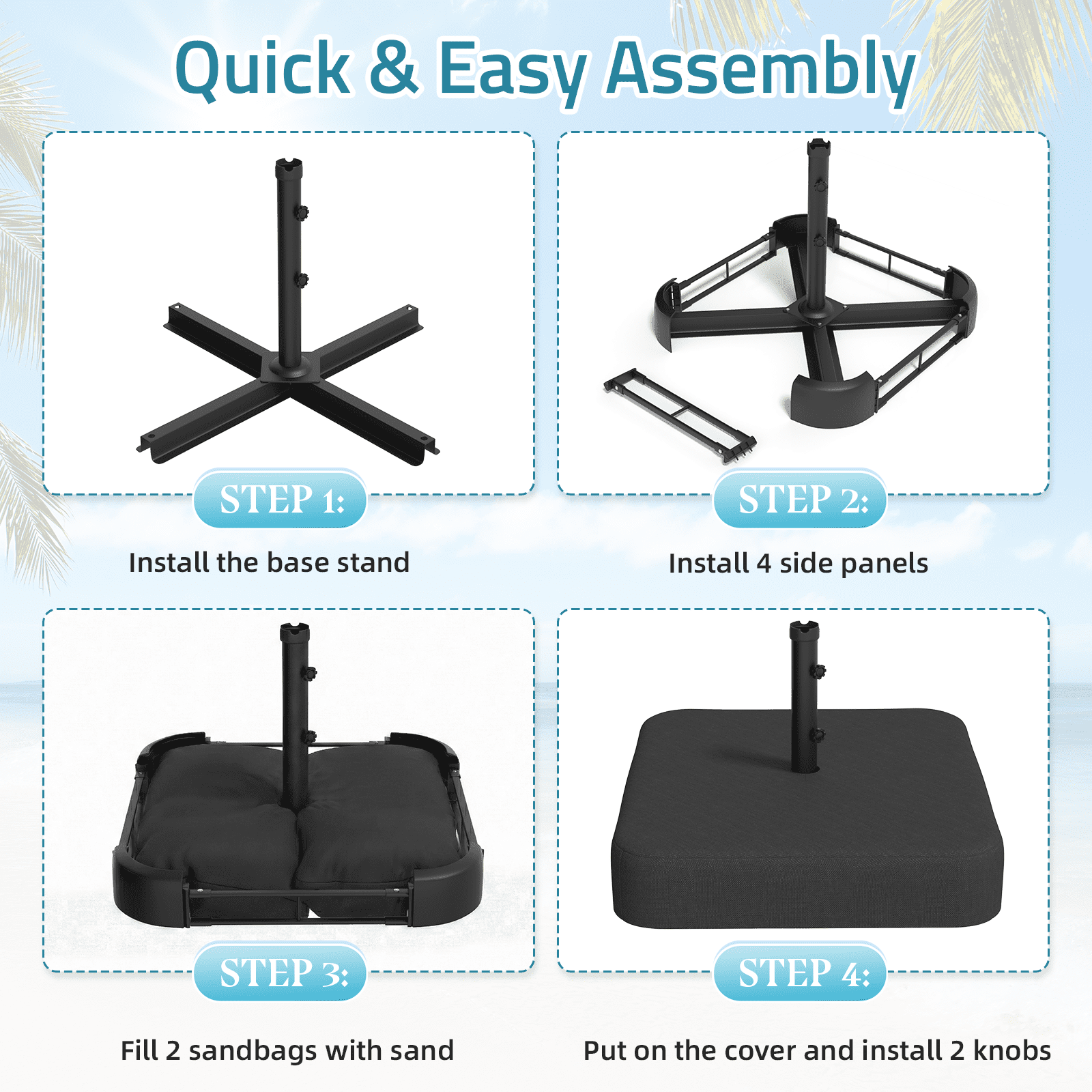 AECOJOY Umbrella Stand,Heavy-Duty 220lb with Sandbags,Compatible with 1.9" Pole,Outdoor Umbrella Base, Black