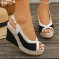 thumbnail image 3 of Dakaela Womens Open Toe Wedges Heels Ankle Strap Espadrille Platform Slip on Summer Sandals for Casual Beach Vacation Wedding Party Size 6-10 Black, 3 of 8
