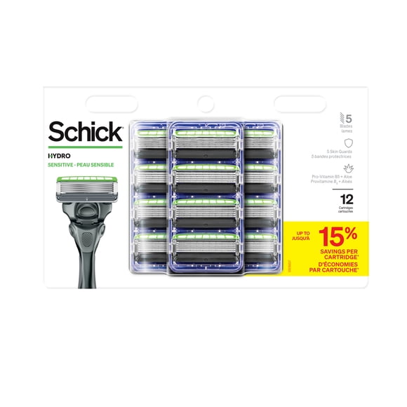Recharge de 12 cartouches de lames Schick Hydro pour peau sensible