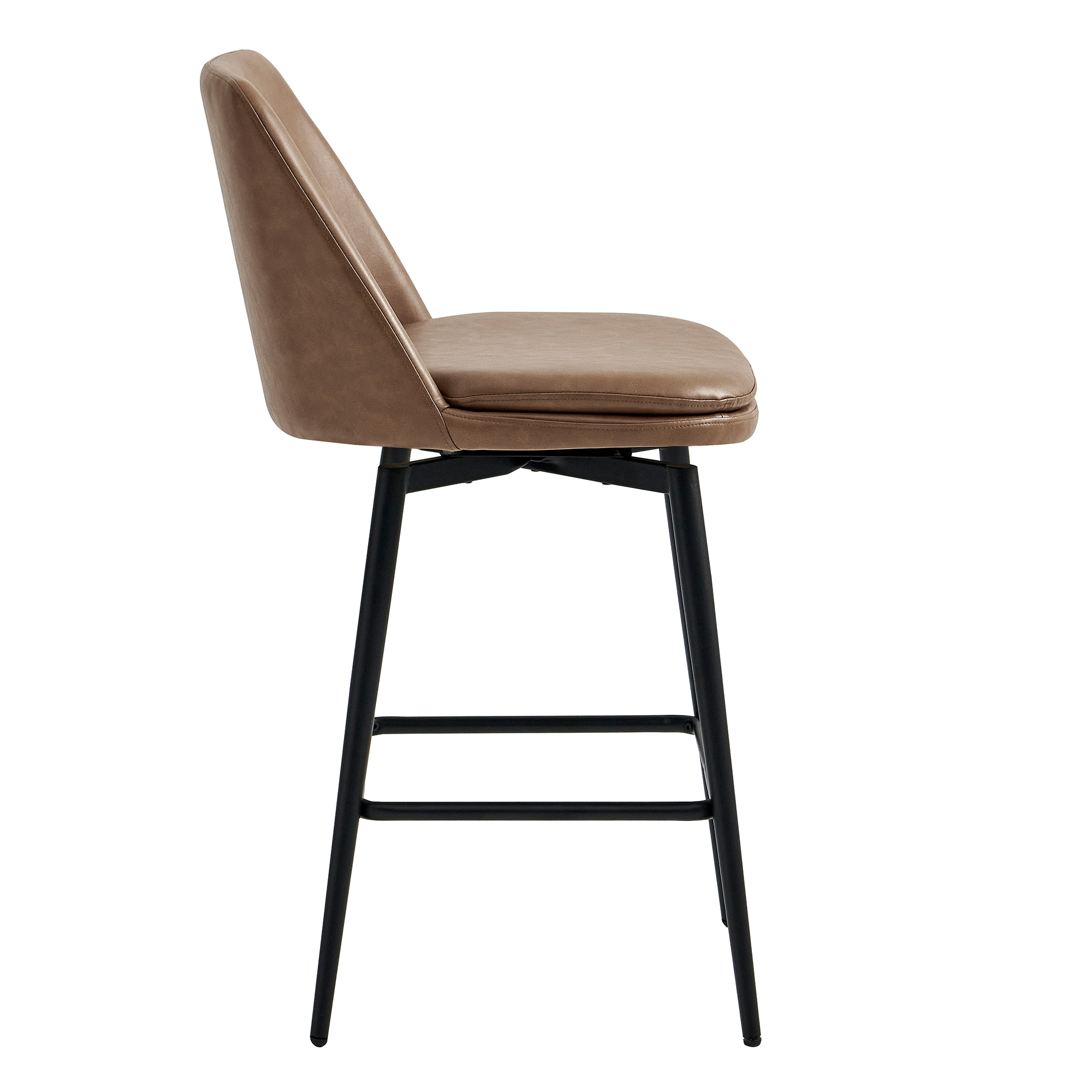 Spruce & Spring Counter Height Swivel Barstool with Curved Back and Metal Legs Set of 2, Brown Faux Leather