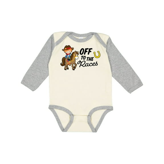 Inktastic Off To The Races with Cowboy on Horse Boys Long Sleeve Baby Bodysuit