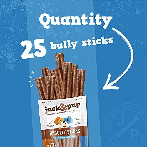 Jack&Pup 6" Bully Sticks for Medium Dogs, Natural Beef Flavour Chews, 25 Pack